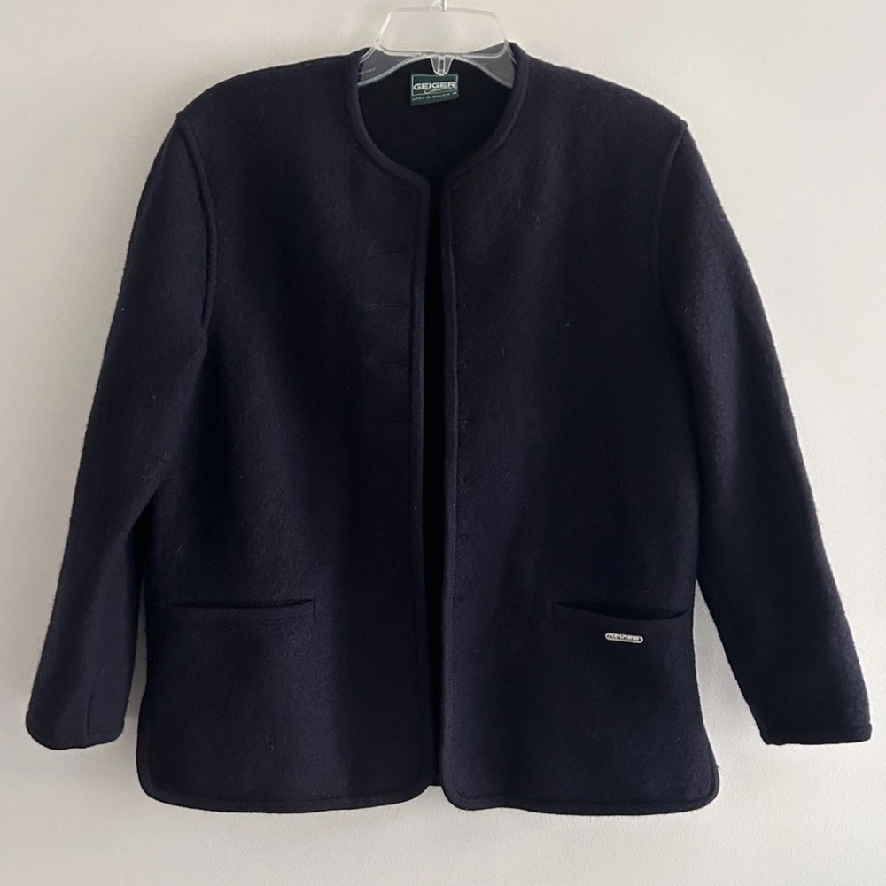 Geiger Collection | Wool Jacket Women's Size 36 Navy Blue Crew Neck
